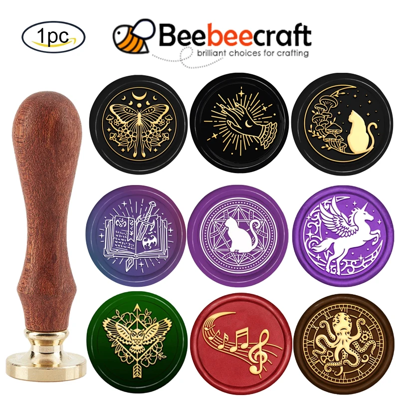 Batik Wax Kit - バタフライシールスタンプ,ハンドル付き真ちゅう製ヘッドスタンプ,ウェディング封筒用,30mm,1個