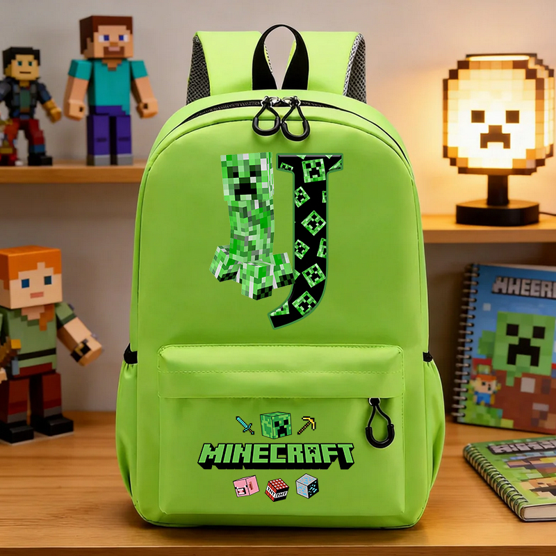 Art Craft Materials - マイナーキャラクターピクセル小学校バッググリーンレターA-Z学生バックパックホットゲームフィギュアプリントスクールバッグ漫画誕生日プレゼント