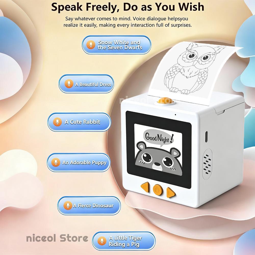 Art Craft Ai - ポータブルAIステッカーメーカーボックス（ディスプレイ付き）ミニサーマルステッカーメーカー、DIYアート＆クラフト用サーマルポケットプリンター