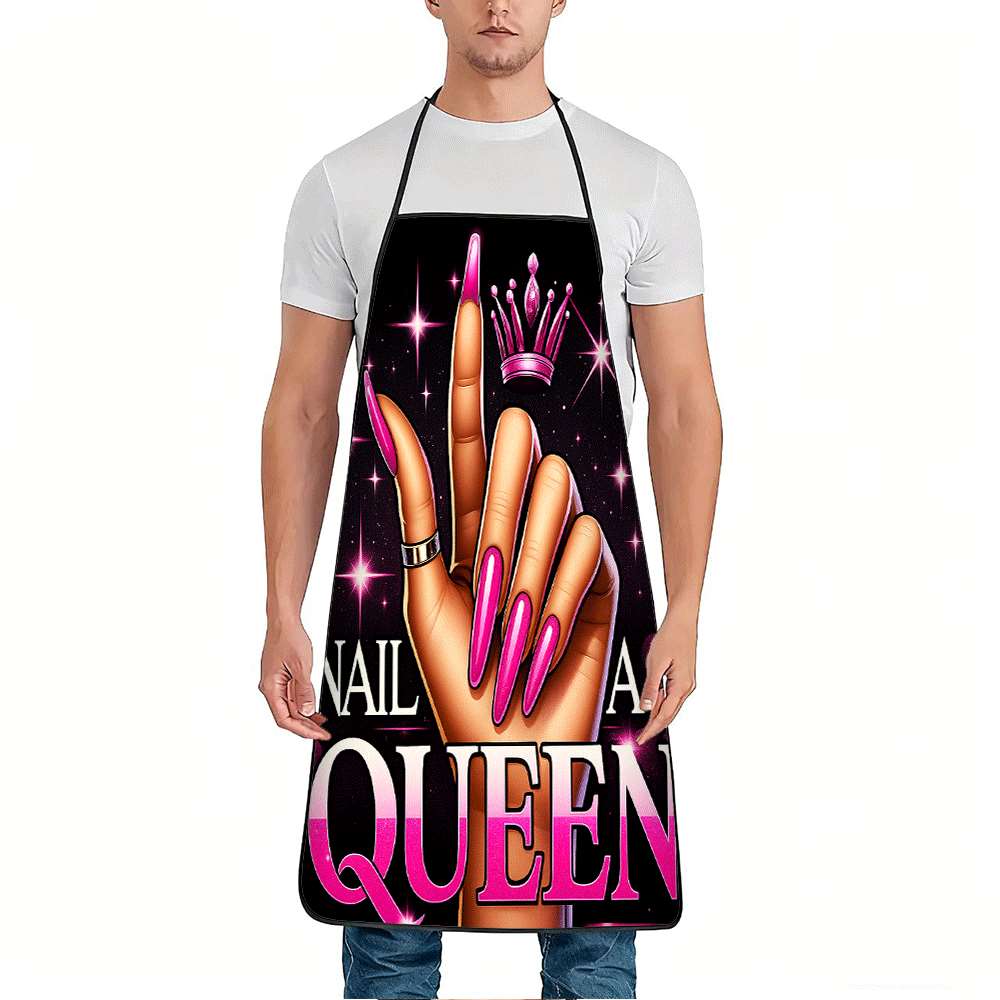 Queen Art Craft - 1 つのトレンディなネイルアートをテーマにしたエプロン。明るいピンクのグラデーションネイルアートが施された手の形、輝くピンクの星の王冠、ネイルアートクイーンデザインのエプロン、ユニセックス、工芸、ベーキング、絵画、キッチンや家庭用清掃、家庭料理、シェフ、ウェイター、カフェ、バーベキューレストランに最適なエプロン、21。 7× 28. 7インチ、家族や友人への完璧なホリデーギフトアイデア