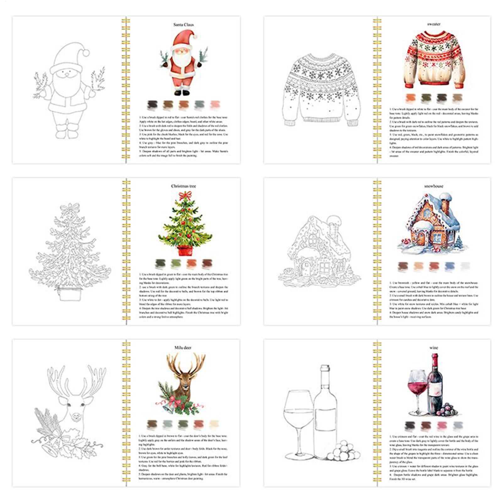 Art Craft Book - 初心者向け水彩ワークブック クリスマス水彩ワークブック ぬり絵 アートクラフト 紙の絵を描く ぬりえ