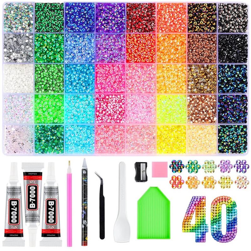 Art Craft Book - ラインストーン樹脂ゼリー 3MM 40色 デザリングキット 32000個入り ネイルアート