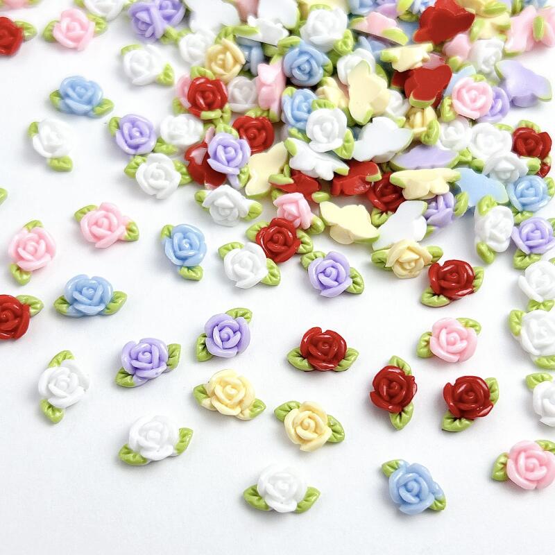Art Craft Rose - 30 個樹脂ローズネイルアートデコレーションミニマリスト発光花グリーンリーフネイルチャームマニキュア DIY チャーム工芸品