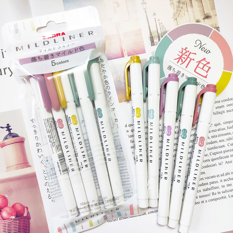 Illustration Marker Set - 新しいゼブラマイルドライナーハイライターマーカー、WKT7 両端ファイバー蛍光ペン DIY 、ハンドブック、描画、POP ポスターアートサプライヤー