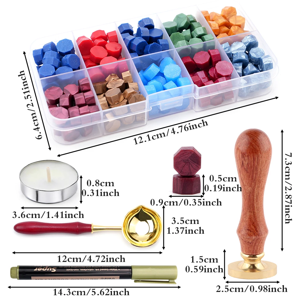 Batik Wax Kit - カラフルなシーリングワックスキット アルファベット A-Z 真鍮ヘッド ハンドル付きペン スプーン