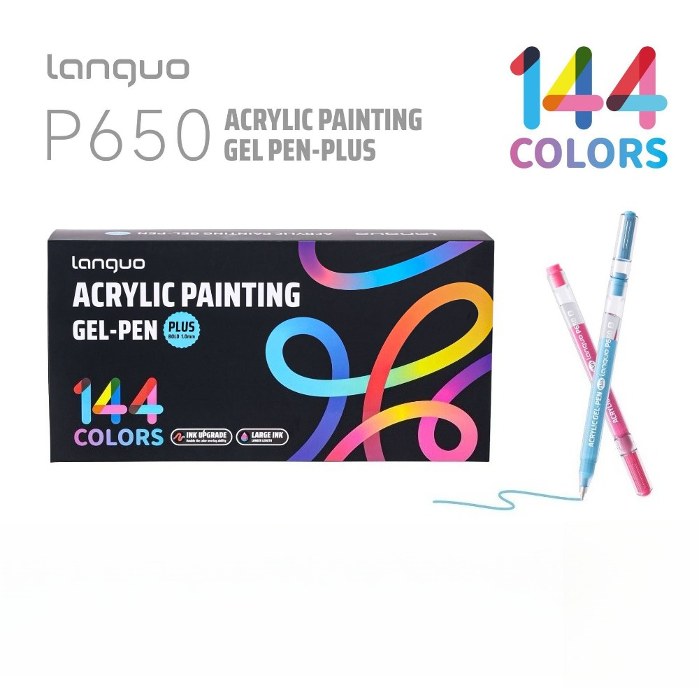 Illustration Marker Set - ラングオP650アクリル絵の具ジェルペンプラス144色1.0mm太字ペン先防水ペイントマーカー（石、ガラス、木材、キャンバス、手描き用）
