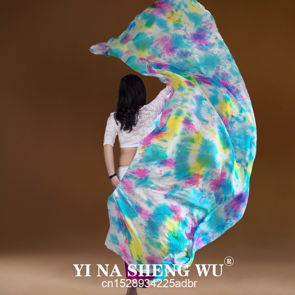 Silk Painting Dye - 100%本物のシルクベール絞り染めベリーダンス本物のシルクベール、流れるようなオリエンタルベリーダンスシルクスカーフ、手巻きエッジ