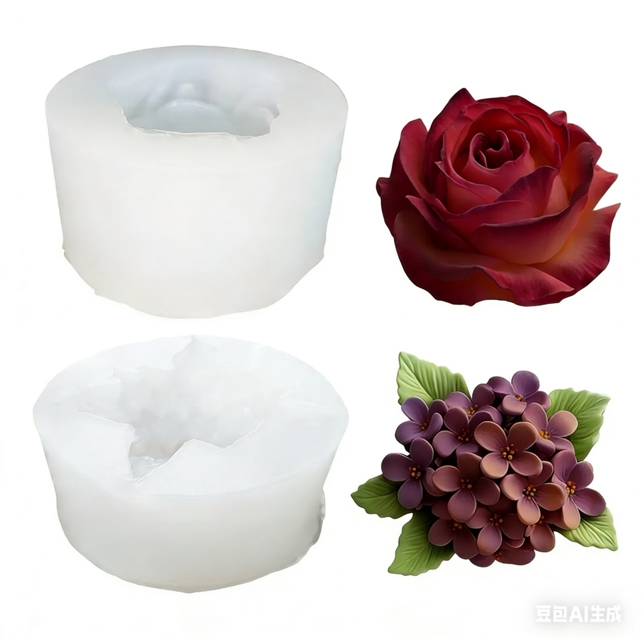 Art Craft Rose - 3Dローズライラックフラワーシリコンモールド2個、樹脂やキャンドル作りの型として使用、DIY手作りキャンドル、樹脂工芸品、石鹸、ジュエリー鋳造、装飾に適しており、バレンタインデー、結婚式、ロマンチックなギフト作りに最適です。 レジンアート、繊細な花びら、クラフト愛好家向けに特別に設計、複雑な型のディテール | 詳細な花びらの質感、エレガントな花柄デザイン。アロマセラピーや手作りの装飾に適しています。