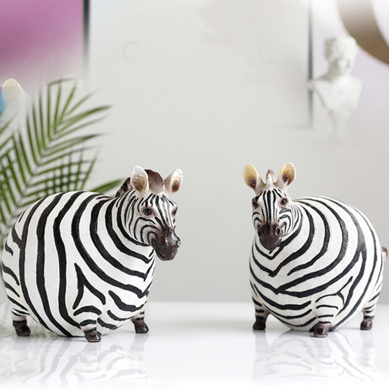Art Craft Zebra - 北欧風クリエイティブ樹脂製キュートな太ったシマウマの置物、動物フィギュア彫刻、学習机飾り、デスクトップクラフト、アートデコレーション像