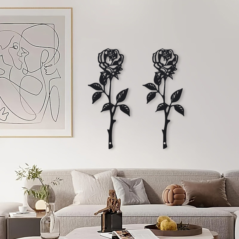 Art Craft Rose - 1個入りメタルアールデコローズ壁掛け飾り - 新築祝いギフト、創造的な鉄製工芸品ローズフラワーアート壁飾り（ドア用）