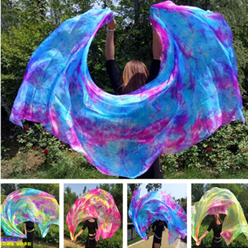 Silk Painting Dye - 新しい絞り染めダンス 100% 本物のシルクベール素敵なグラデーションカラーシルクハンドスカーフダンスステージパフォーマンス 2.5x1.14M サイズ