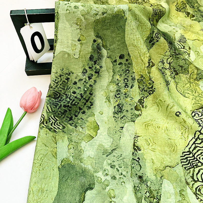 Silk Painting Dye - グリーンインク染色油絵スタイル錦織綿生地ソフトコットンシルクデジタル印刷生地 DIY ドレス衣類家の装飾