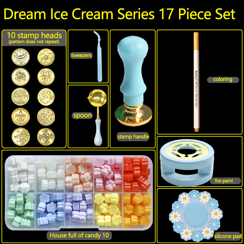 Batik Wax Kit - 17PC/1セットワックスシールスタンプキット漆塗りシールDIYクラフト用品シールランダムヘッダークリスマス結婚式招待状装飾