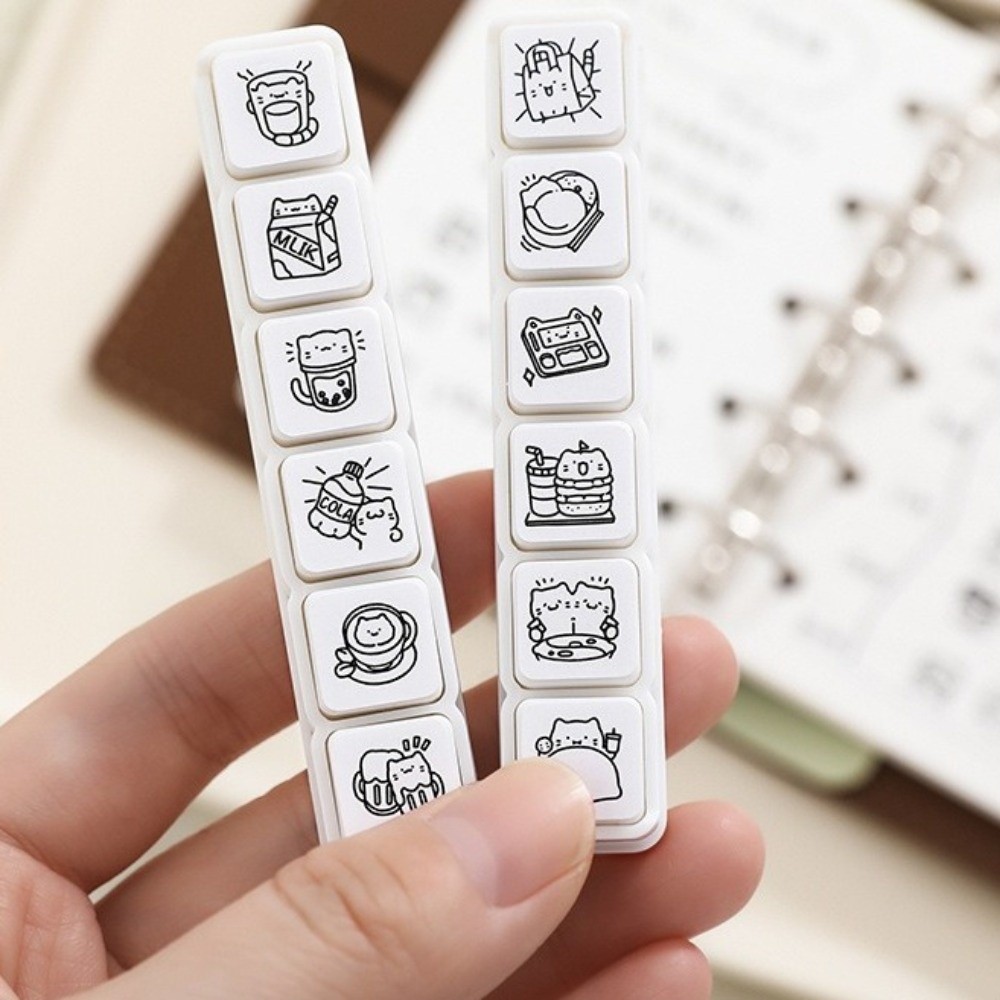 Art Craft Board - 6 個かわいいデザイン猫感情スタンププラスチックハンドル日常生活シリーズスクラップブッキングスタンプ白ミニサイズゴムスタンプ DIY 工芸品
