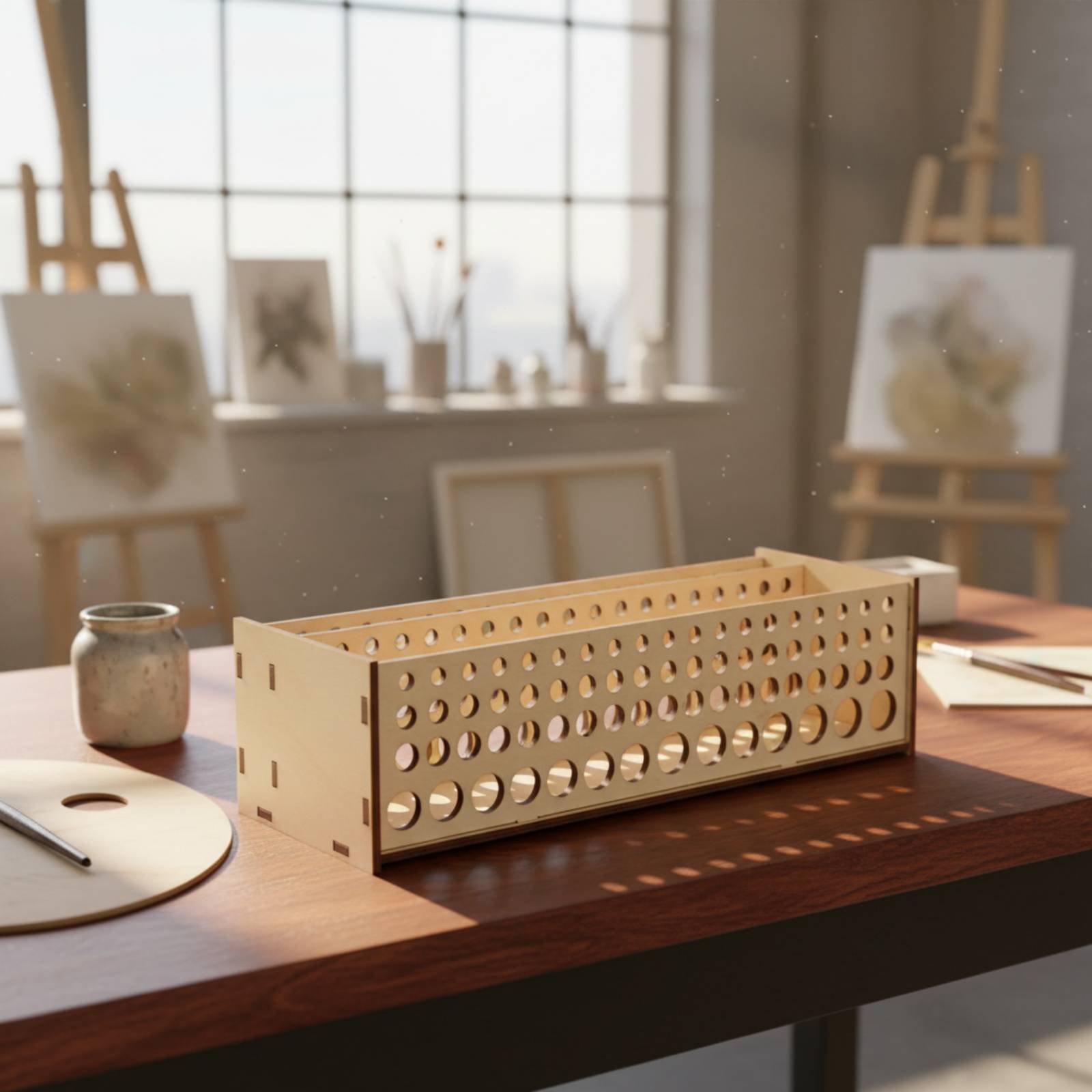 Art And Craft Studio - ペイントブラシラック 67穴 木製ブラシスタンド ペイントブラシスタンド 天然木仕上げ コンパクトデザイン