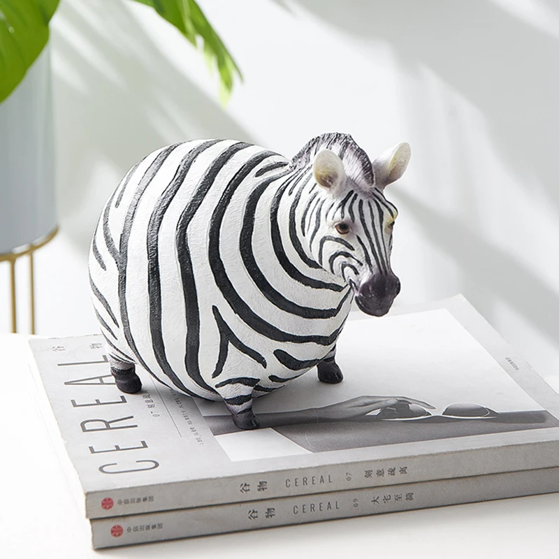 Art Craft Zebra - 北欧風クリエイティブ樹脂製キュートな太ったシマウマの置物、動物フィギュア彫刻、学習机飾り、デスクトップクラフト、アートデコレーション像