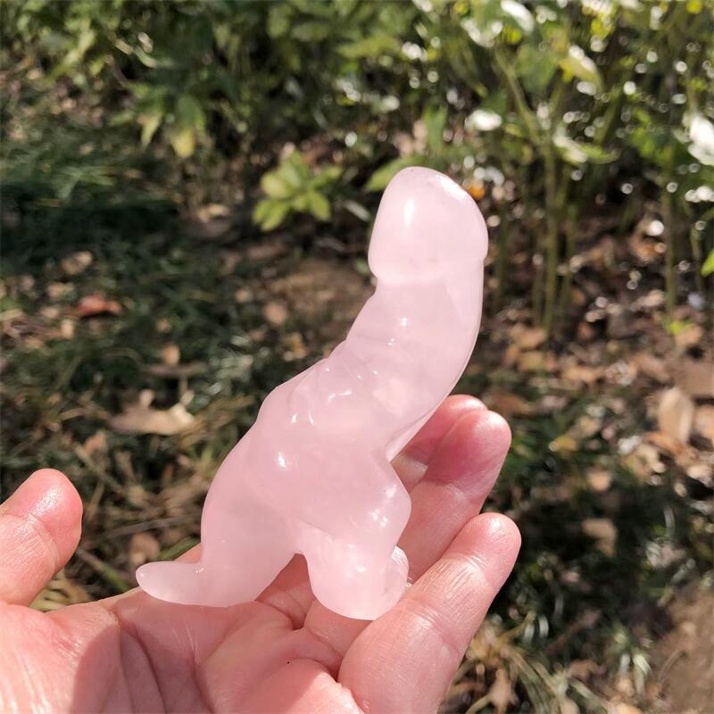 Art Craft Rose - 1個入り 天然ローズクォーツ 漫画風ペニス恐竜彫刻 ヒーリングクリスタル レイキ置物 -