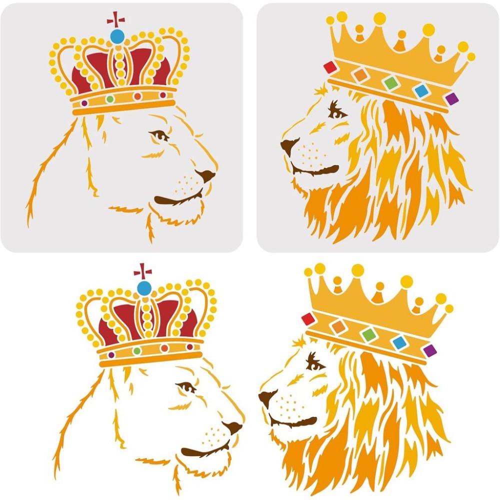 Queen Art Craft - 2枚セット ライオンステンシル 11.8x11.8インチ 大型サイズ ライオンキングとライオンクイーン デッサンステンシル