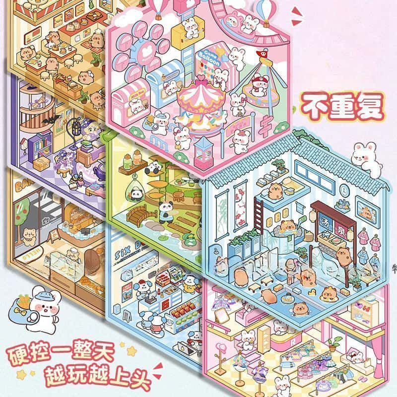 ミニチュア3DシーンステッカーDIYスタッキングハウスデコレ - Art Craft Materials のレビューと価格