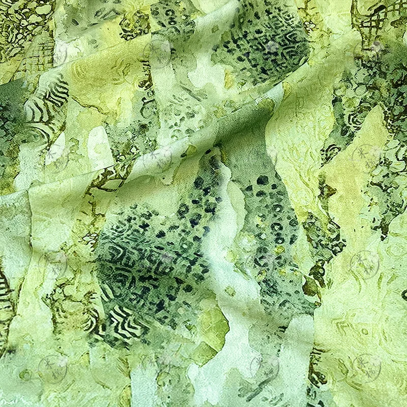 緑色のインク染め油絵風ブロケード綿生地ソフトコットンシルクデ - Silk Painting Dye のレビューと価格