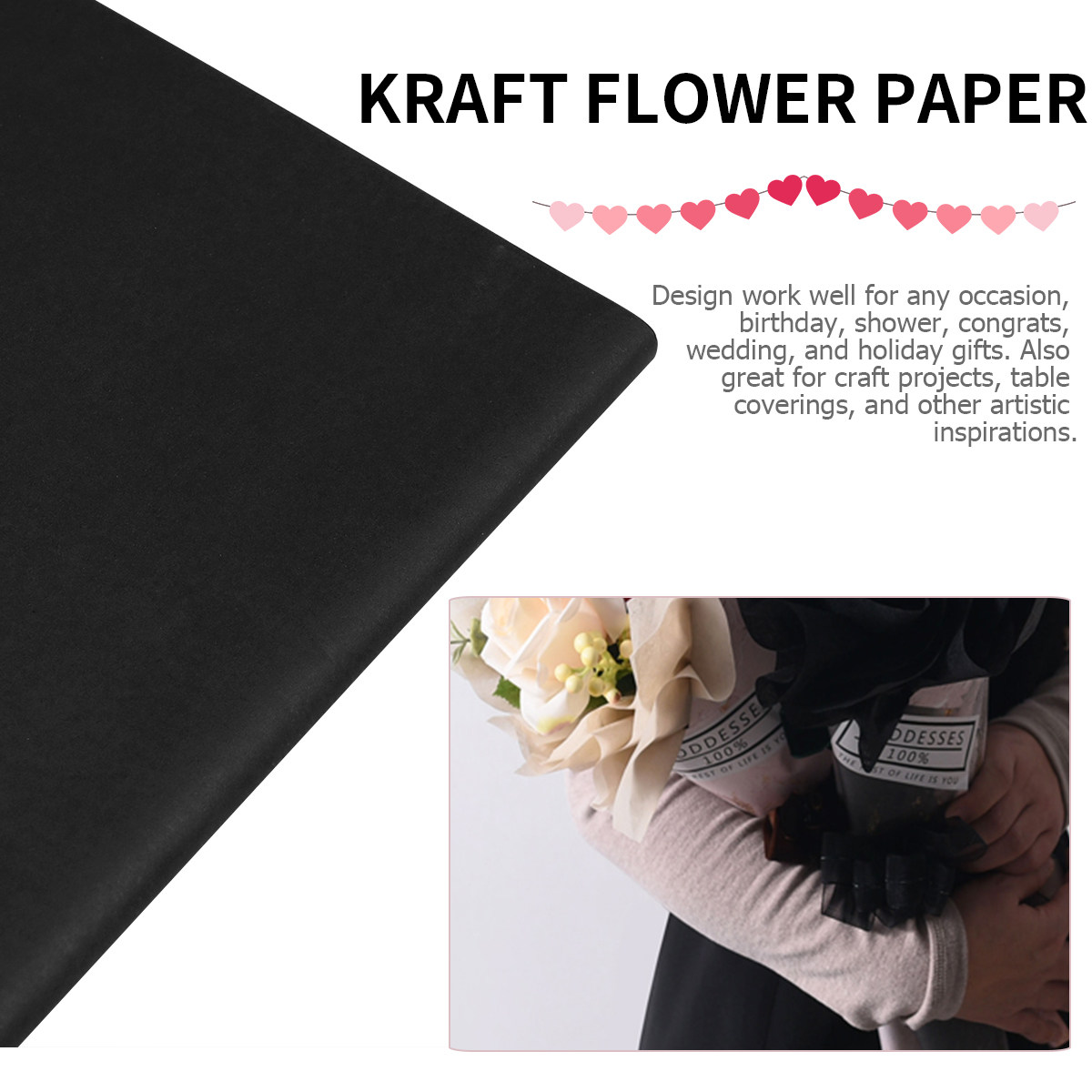 20枚入り 厚手の黒色クラフト包装紙ロール 無地 ギフト 花 - Art Craft Book のレビューと価格