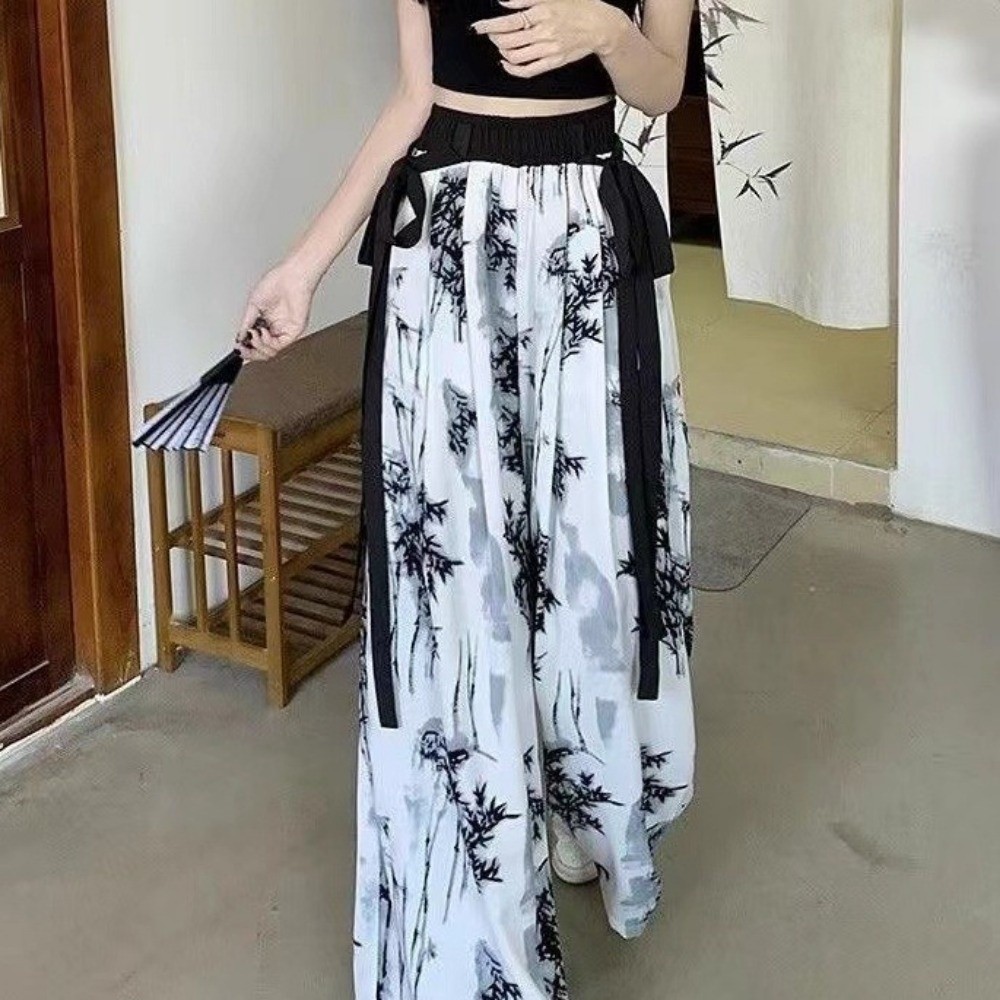 レトロアイスシルク水墨画カジュアルパンツ中国風絞り染めストレ - Silk Painting Dye のレビューと価格