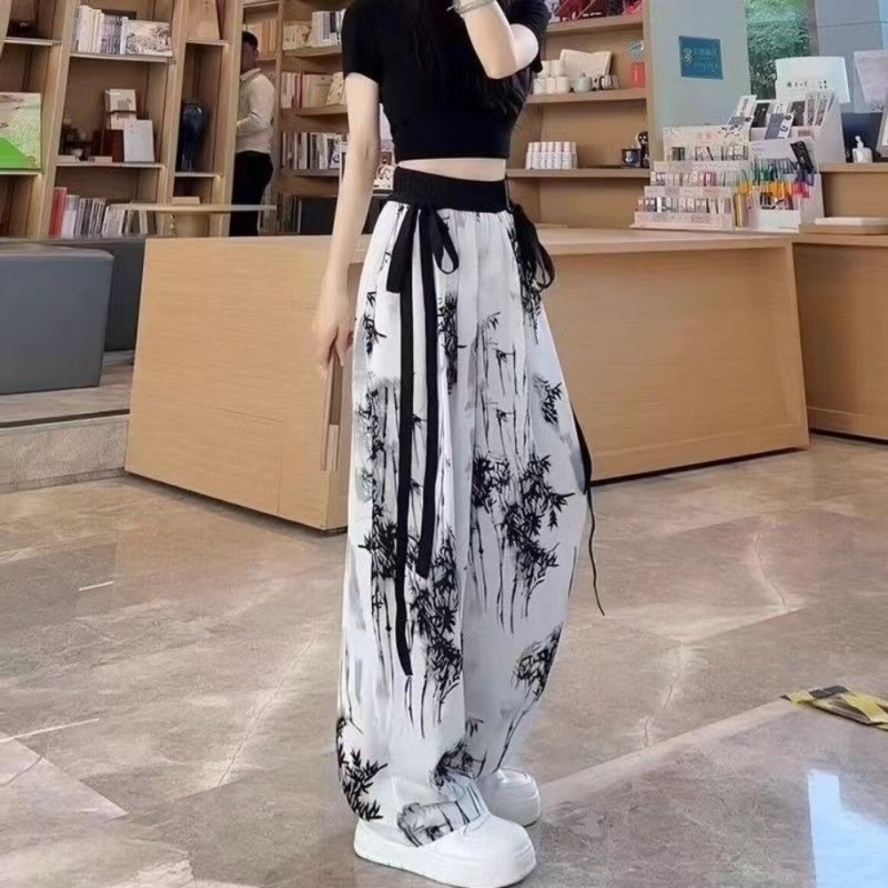 レトロアイスシルク水墨画カジュアルパンツ中国風絞り染めストレ - Silk Painting Dye のレビューと価格