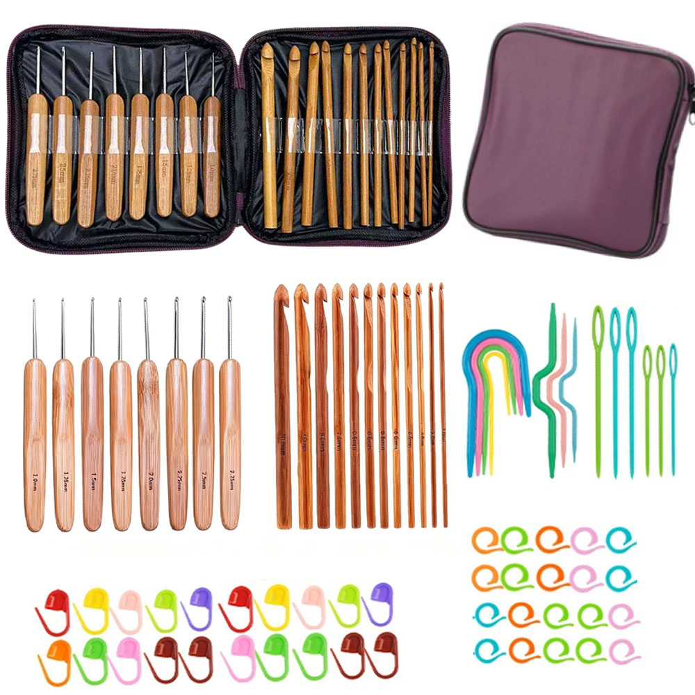 74個入り竹製かぎ針セット、毛糸編み工芸用裁縫道具、携帯用収 - Art Craft Materials のレビューと価格