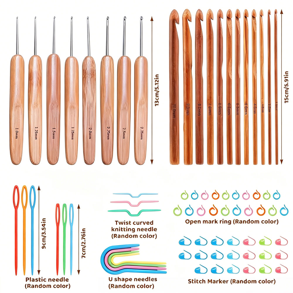 74個入り竹製かぎ針セット、毛糸編み工芸用裁縫道具、携帯用収 - Art Craft Materials のレビューと価格