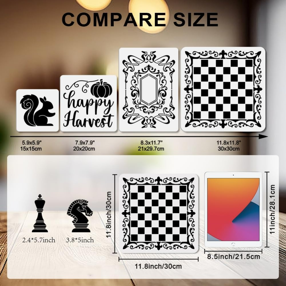 2 個のチェスの駒ステンシル レースチェスボード アートクラ - Art Craft Board のレビューと価格