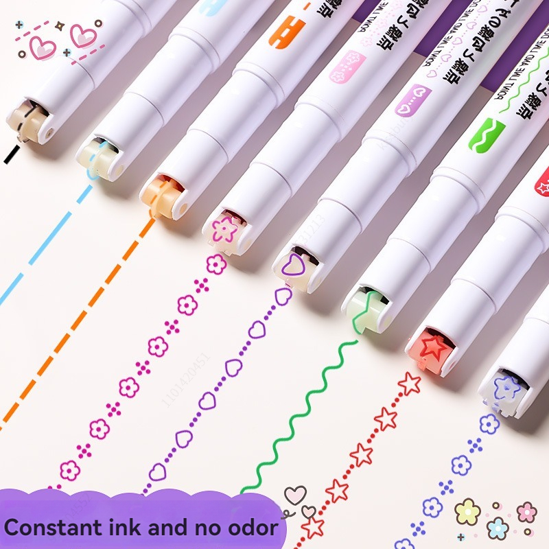 6-24本/セット 花柄ラインシェイプ蛍光ペン ローラーチッ - Illustration Marker Set のレビューと価格