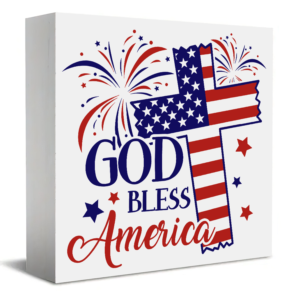 独立記念日「神はアメリカを祝福します」木製卓上サイン、家の装 - Art And Craft Independence Day のレビューと価格