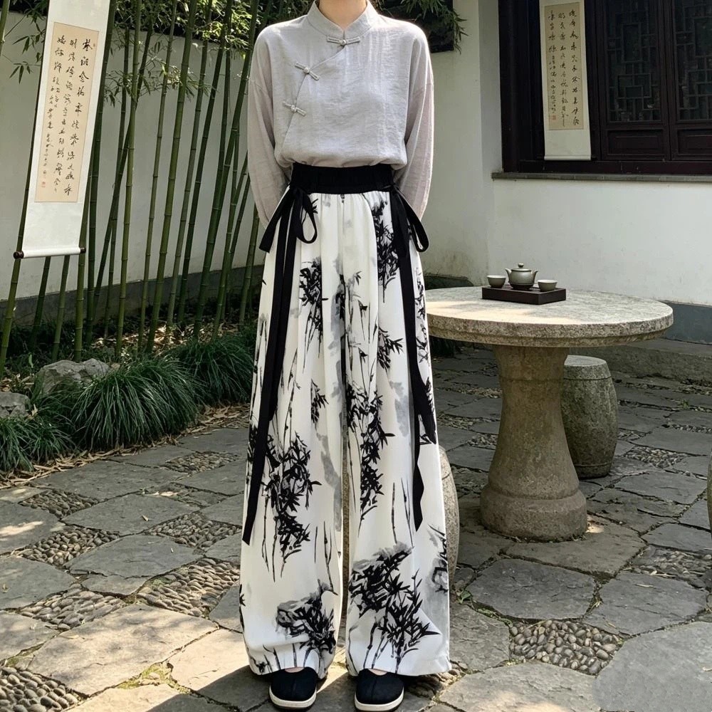 通気性のあるアイスシルク水墨画カジュアルパンツ絞り染め中国風 - Silk Painting Dye のレビューと価格