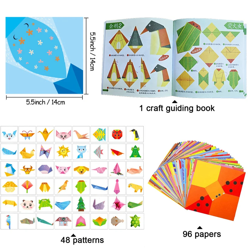 折り紙キット、30/96枚の紙とガイドブック付き、初心者向け - Art Craft Book のレビューと価格