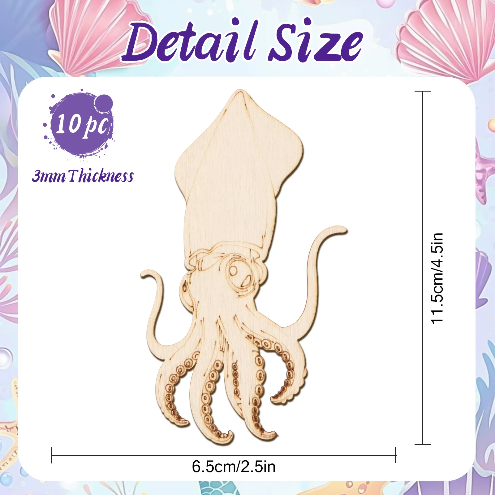 10個/セット 未完成の木製クラフト タコの動物オーナメント - Art Crafts のレビューと価格