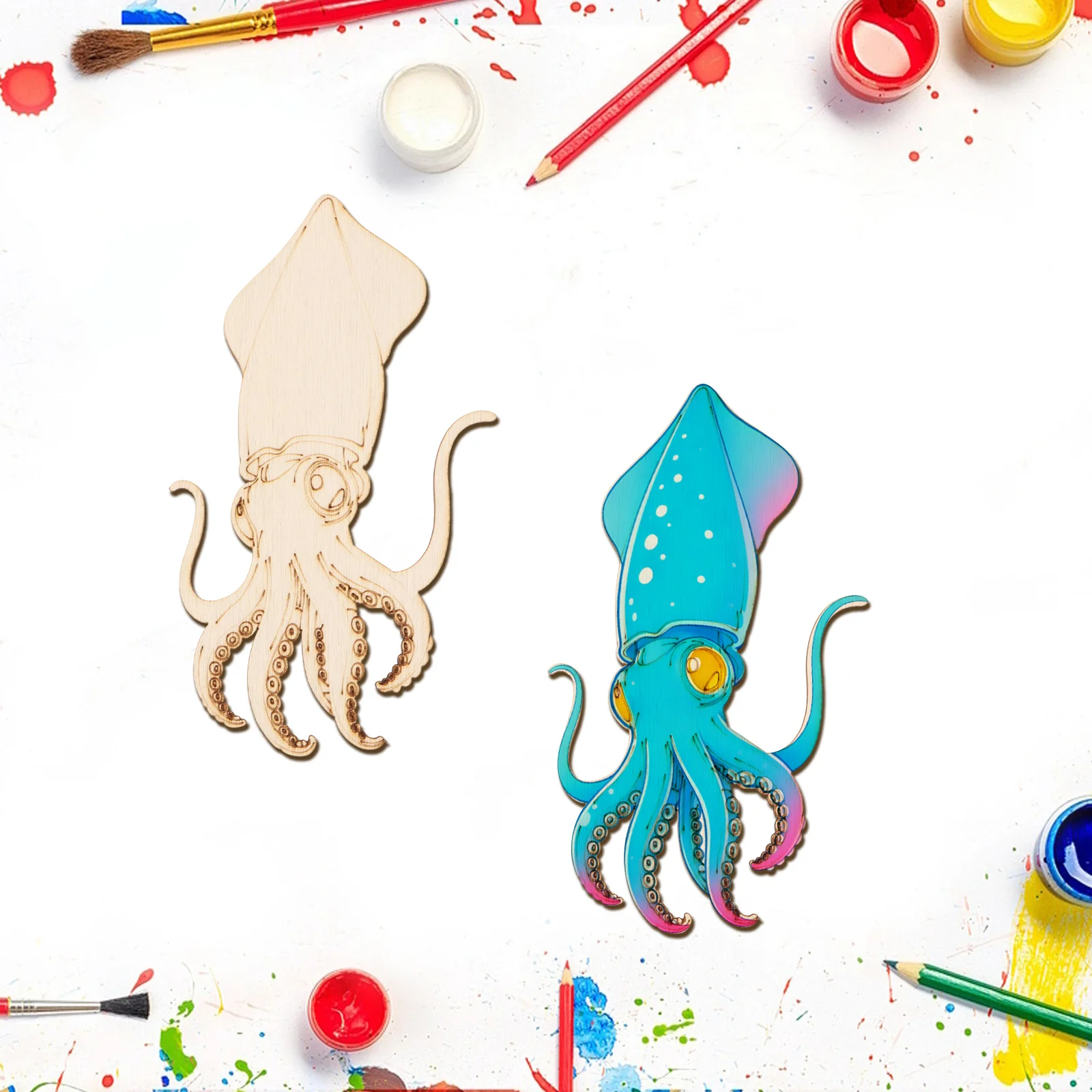 10個/セット 未完成の木製クラフト タコの動物オーナメント - Art Crafts のレビューと価格