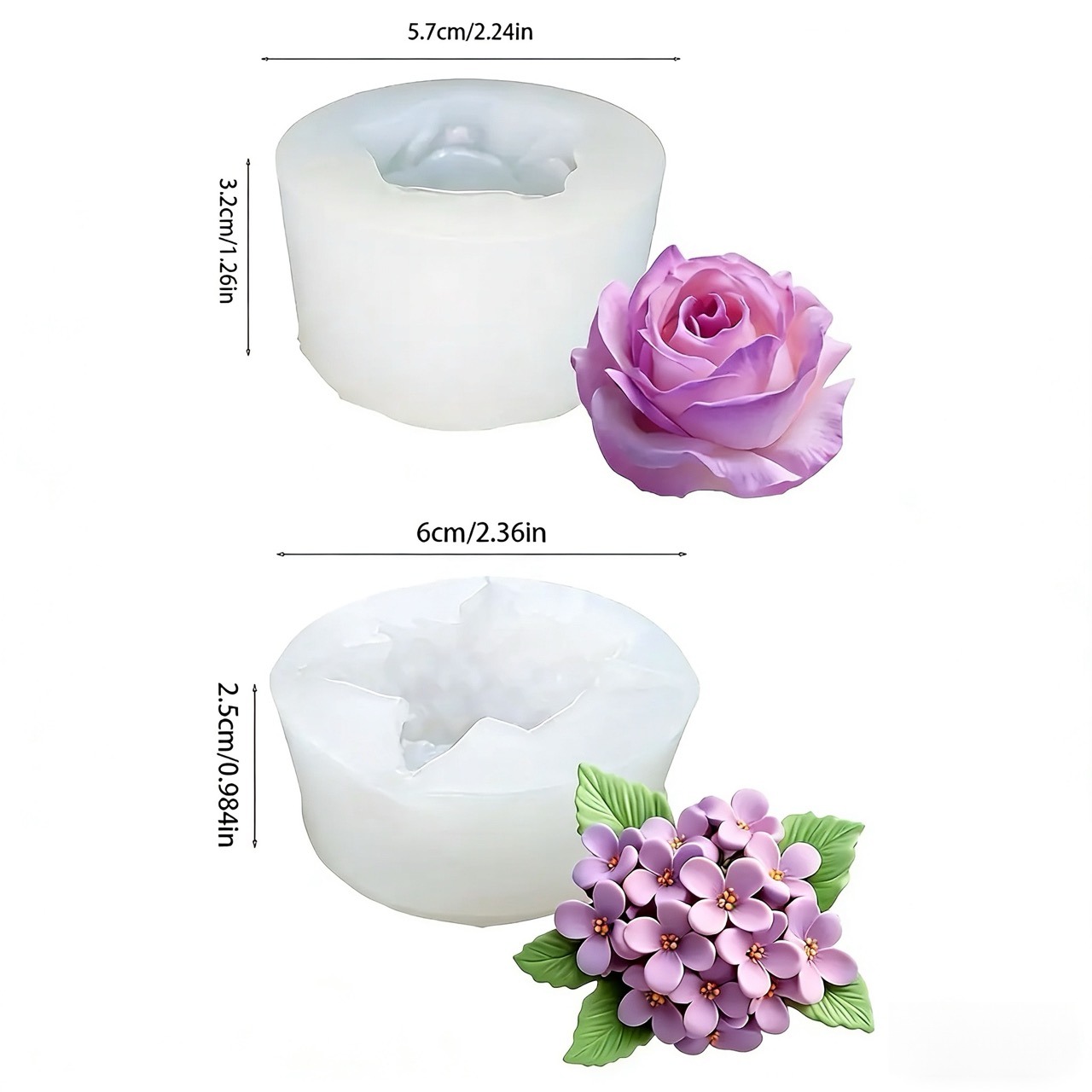 3Dローズライラックフラワーシリコンモールド2個、樹脂やキャ - Art Craft Rose のレビューと価格