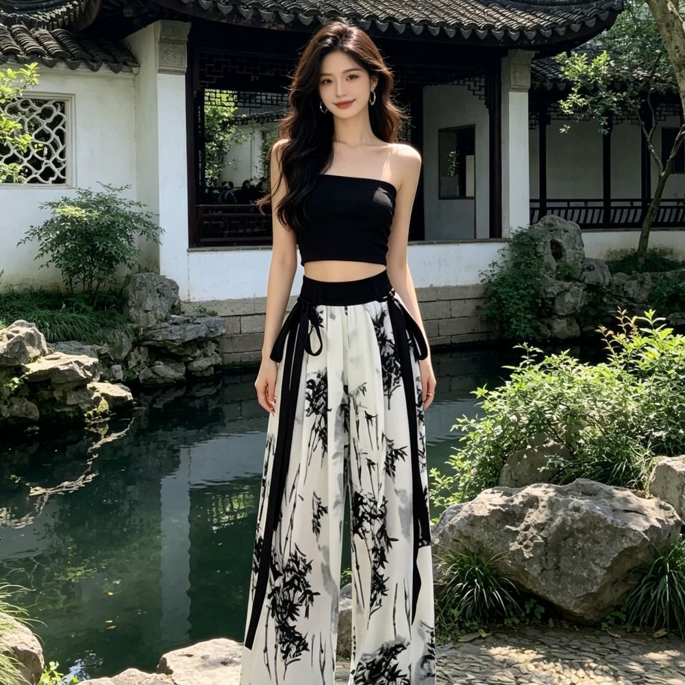 アイスシルク水墨画カジュアルパンツ絞り染め中国風ストレートパ - Silk Painting Dye のレビューと価格