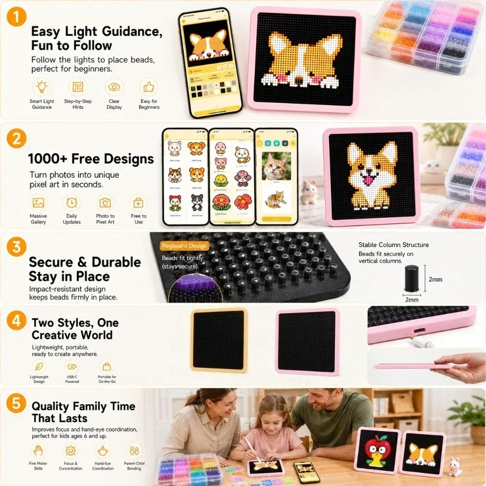 LEDスマートヒューズビーズペグボード、アプリでガイド付きパ - Art Craft Materials のレビューと価格