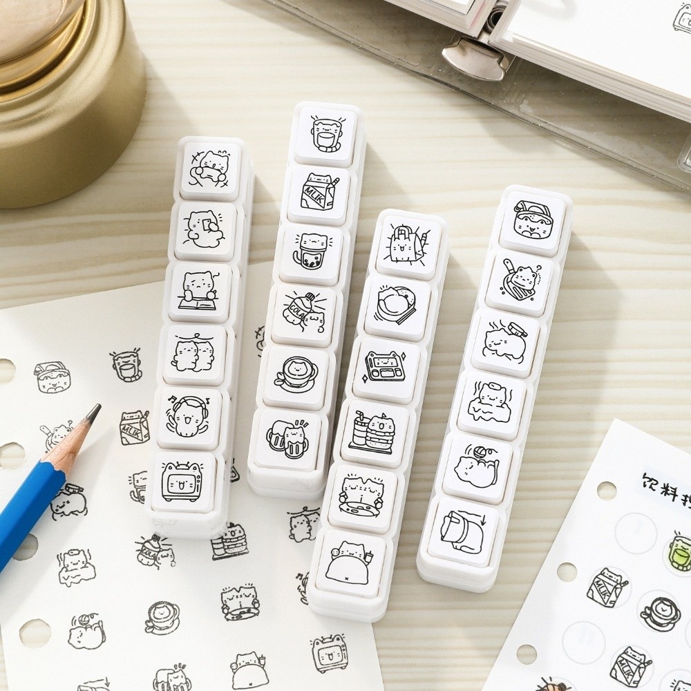 6 個かわいいデザイン猫感情スタンププラスチックハンドル日常 - Art Craft Board のレビューと価格