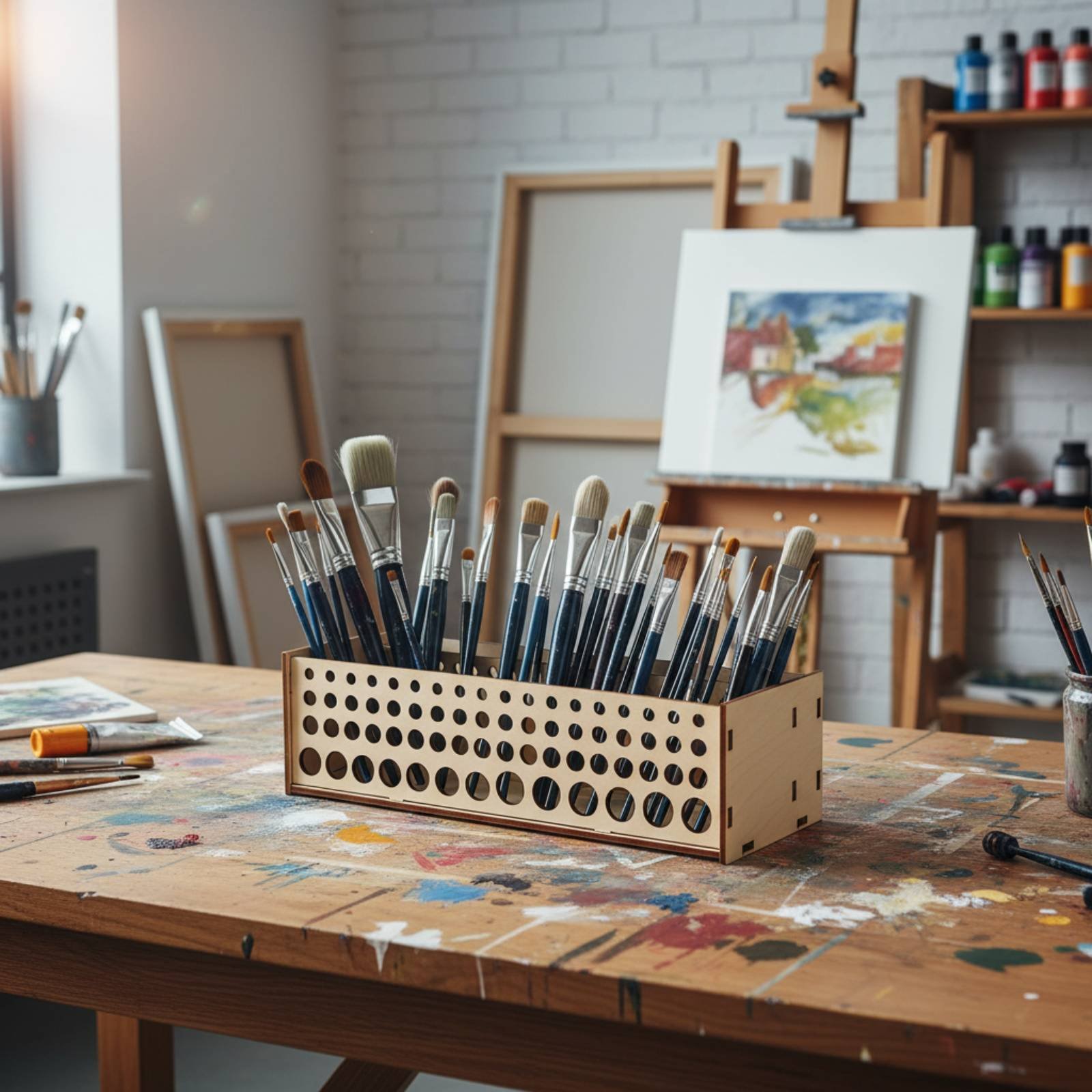 ペイントブラシラック 67穴 木製ブラシスタンド ペイントブ - Art And Craft Studio のレビューと価格