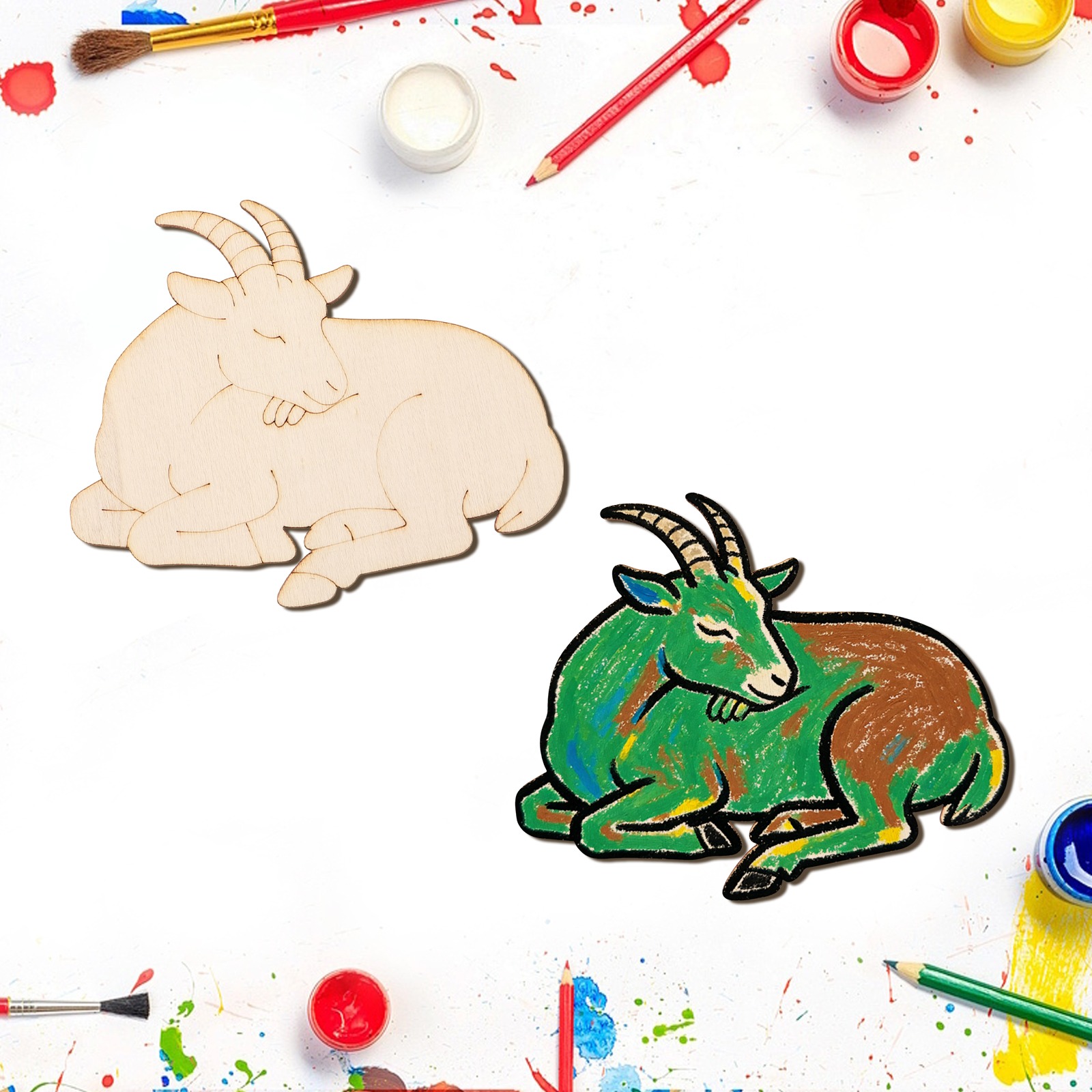 10個/セット 未完成の木製羊の動物オーナメント 木製クラフ - Art Crafts のレビューと価格