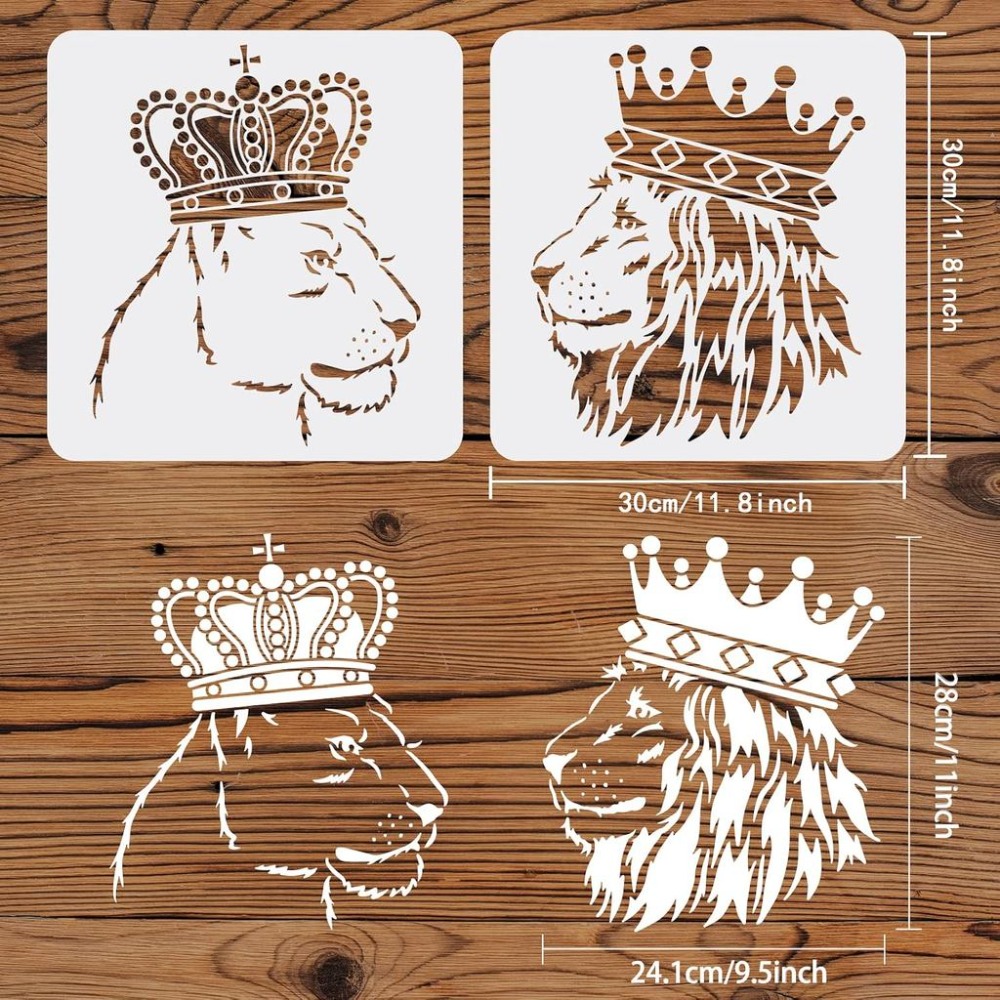 2枚セット ライオンステンシル 11.8x11.8インチ 大 - Queen Art Craft のレビューと価格