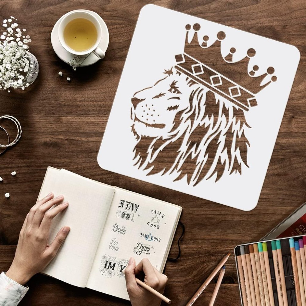 2枚セット ライオンステンシル 11.8x11.8インチ 大 - Queen Art Craft のレビューと価格